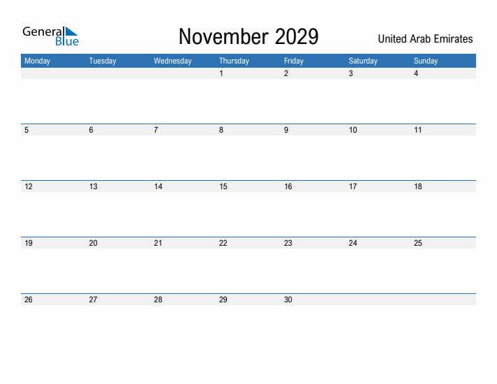 Fillable November 2029 Calendar