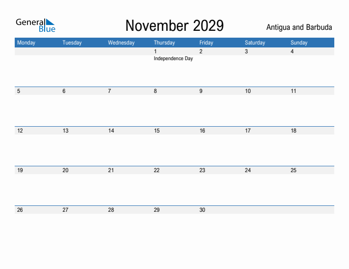 Fillable November 2029 Calendar