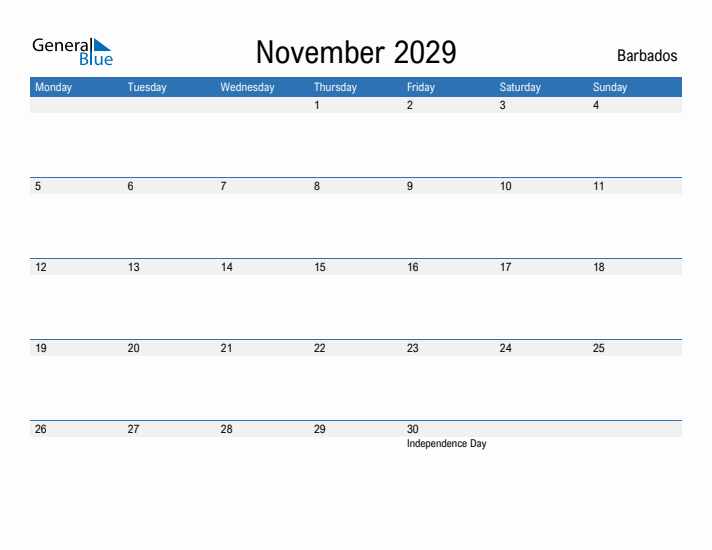 Fillable November 2029 Calendar