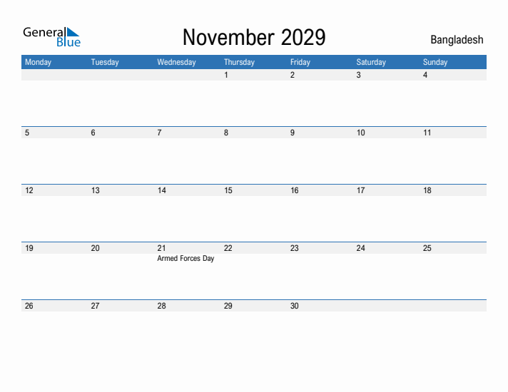 Fillable November 2029 Calendar