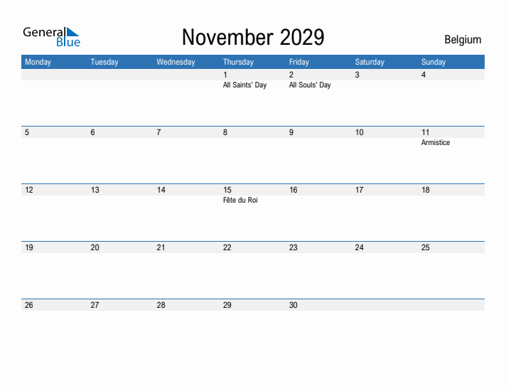 Fillable November 2029 Calendar