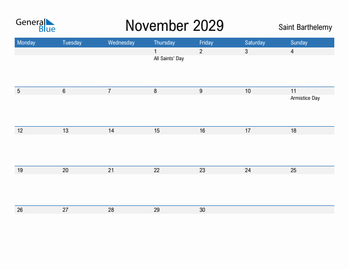 Fillable November 2029 Calendar