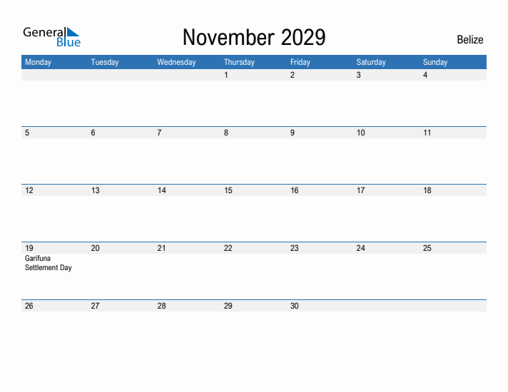 Fillable November 2029 Calendar