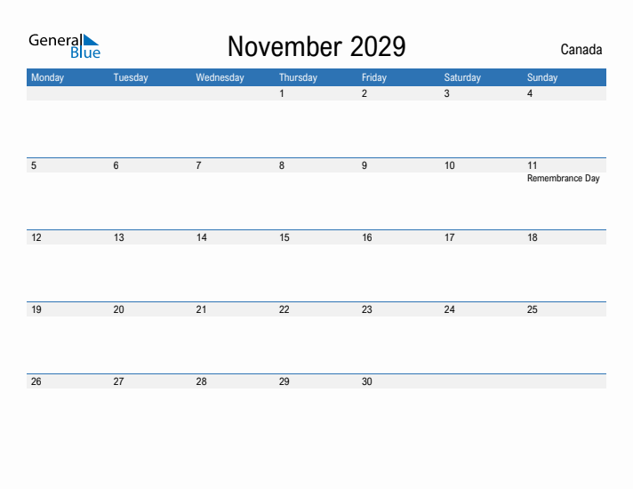 Fillable November 2029 Calendar