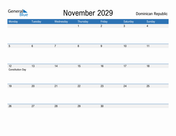 Fillable November 2029 Calendar