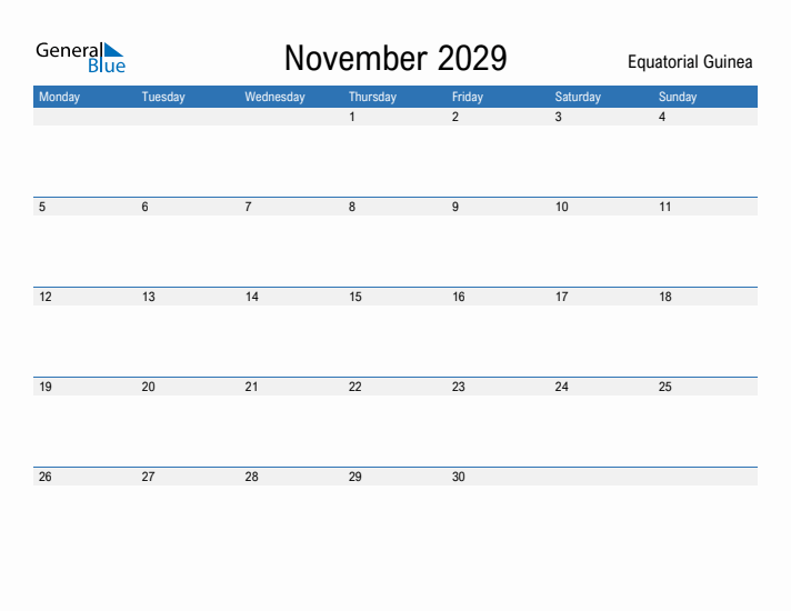 Fillable November 2029 Calendar