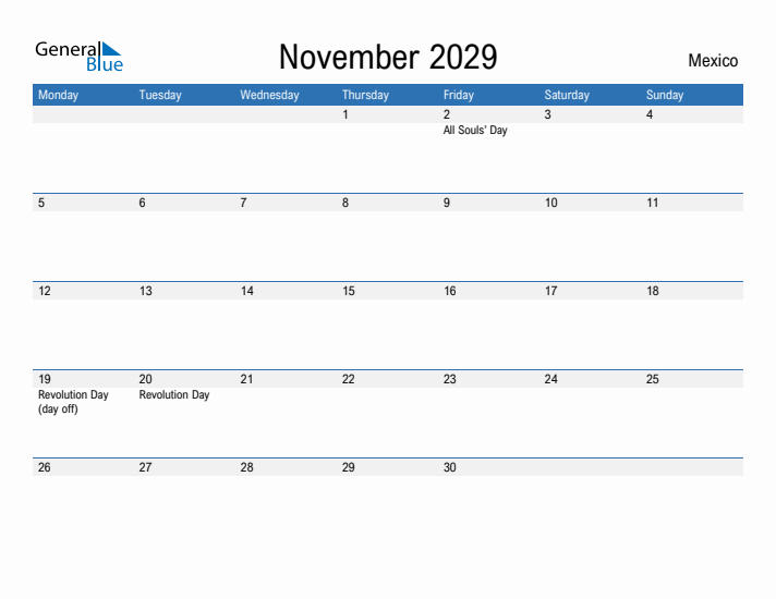 Fillable November 2029 Calendar