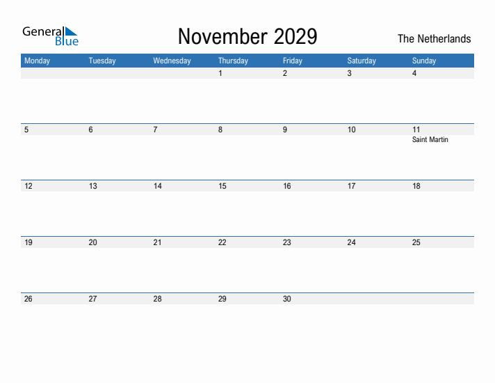 Fillable November 2029 Calendar