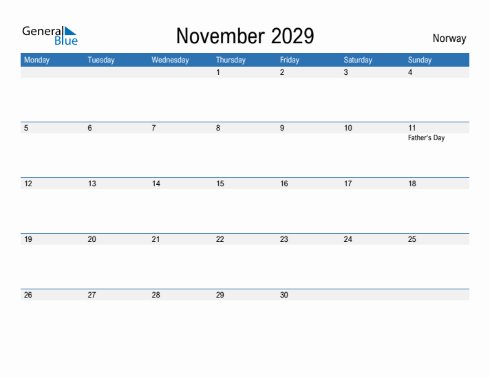 Fillable November 2029 Calendar