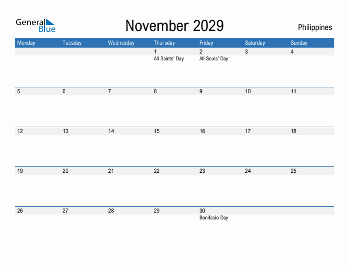 Fillable November 2029 Calendar