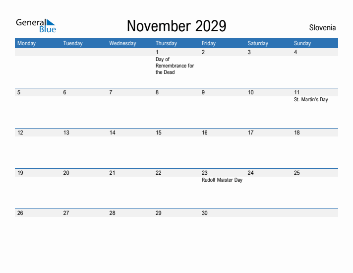 Fillable November 2029 Calendar