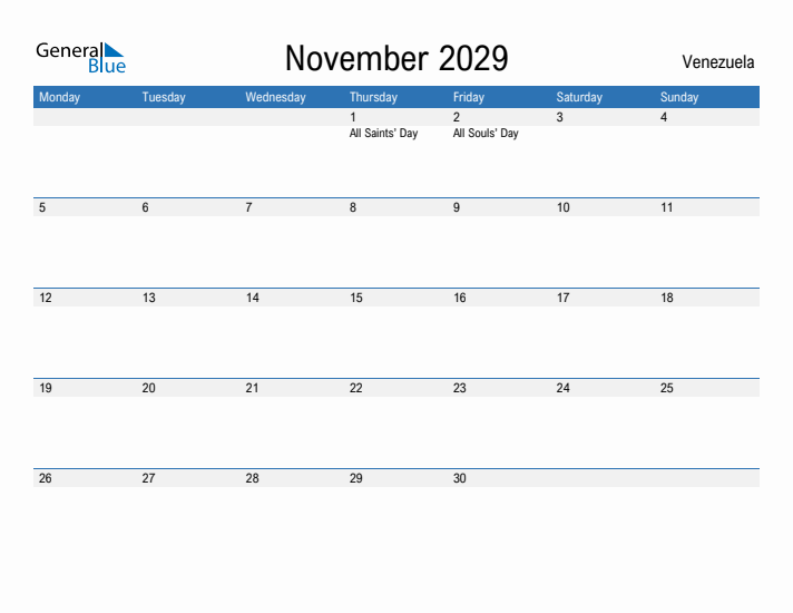 Fillable November 2029 Calendar