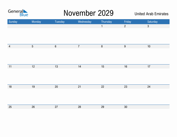 Fillable November 2029 Calendar