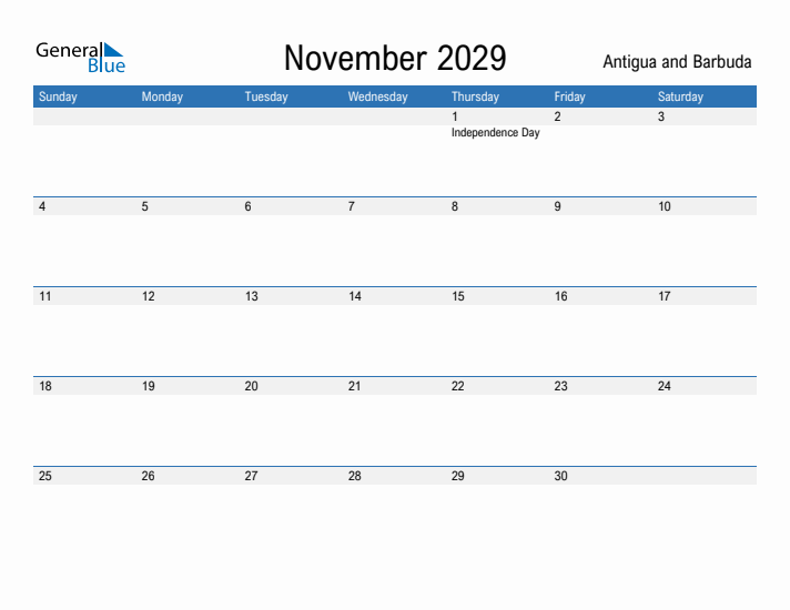 Fillable November 2029 Calendar