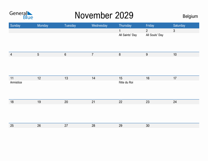 Fillable November 2029 Calendar