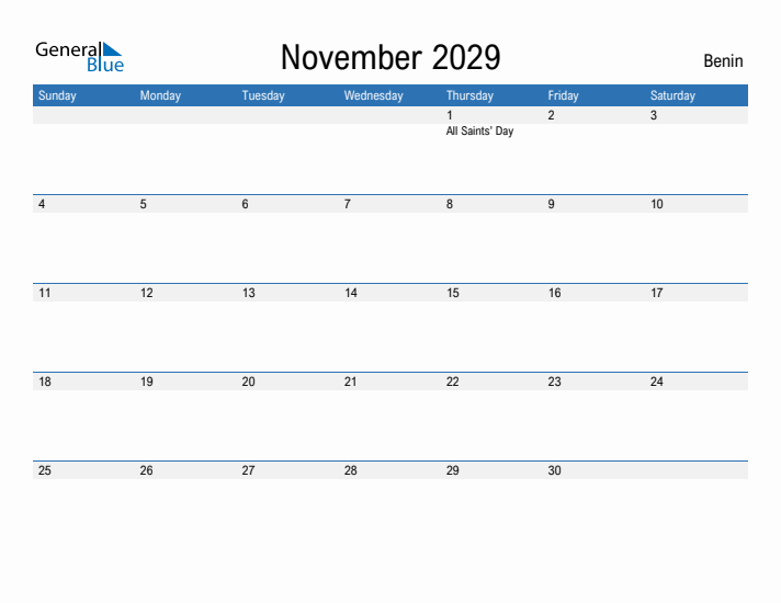 Fillable November 2029 Calendar