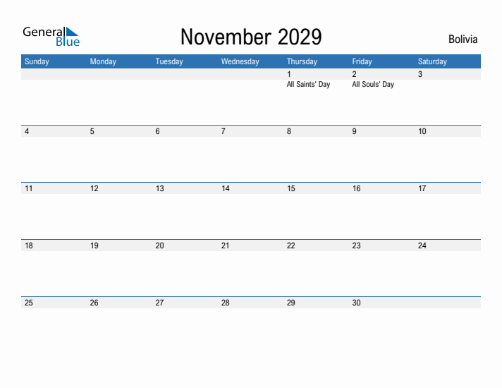 Fillable November 2029 Calendar