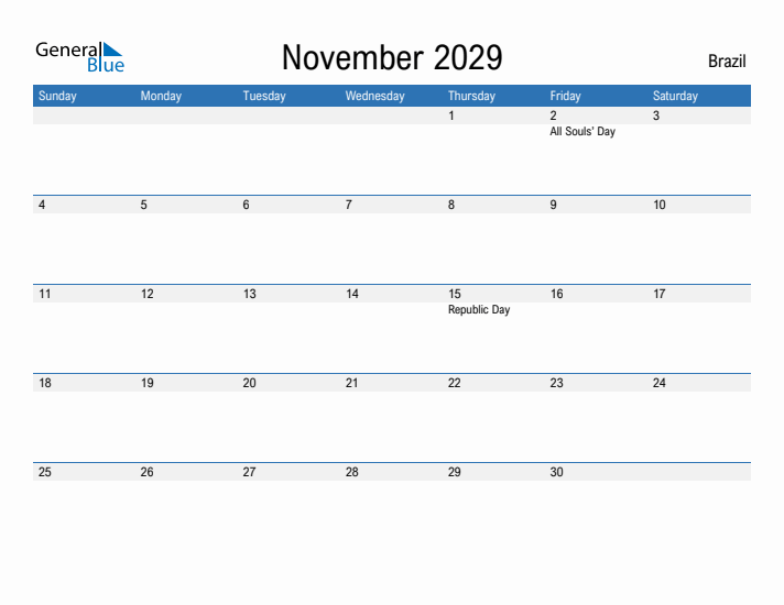 Fillable November 2029 Calendar