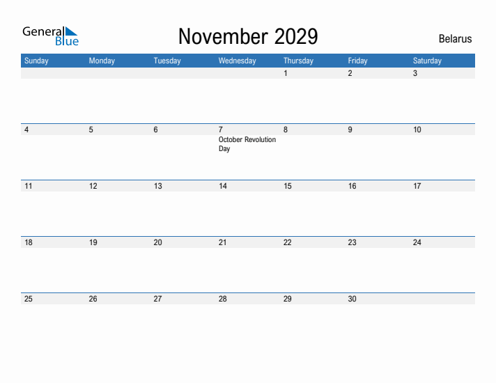 Fillable November 2029 Calendar