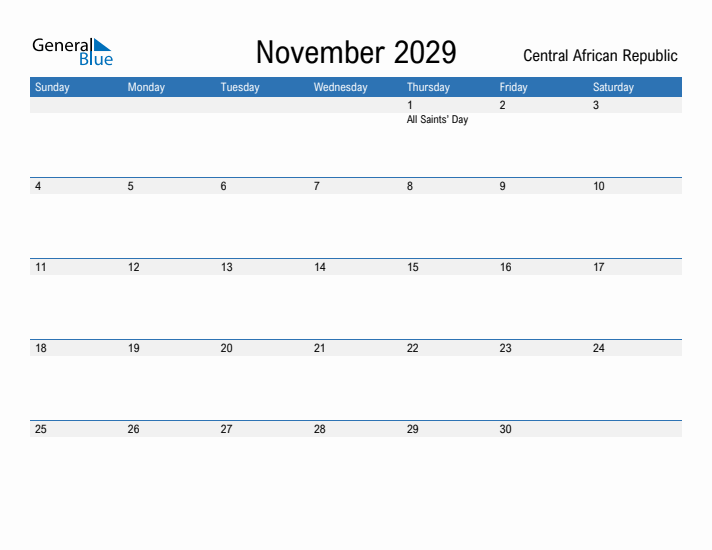 Fillable November 2029 Calendar