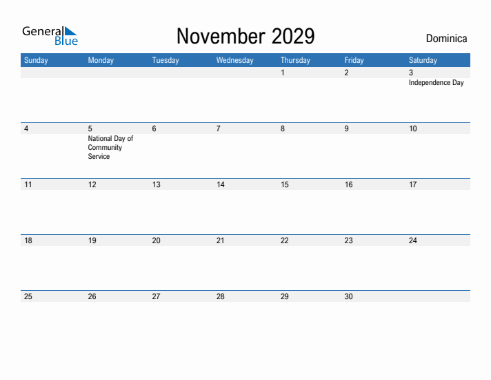 Fillable November 2029 Calendar