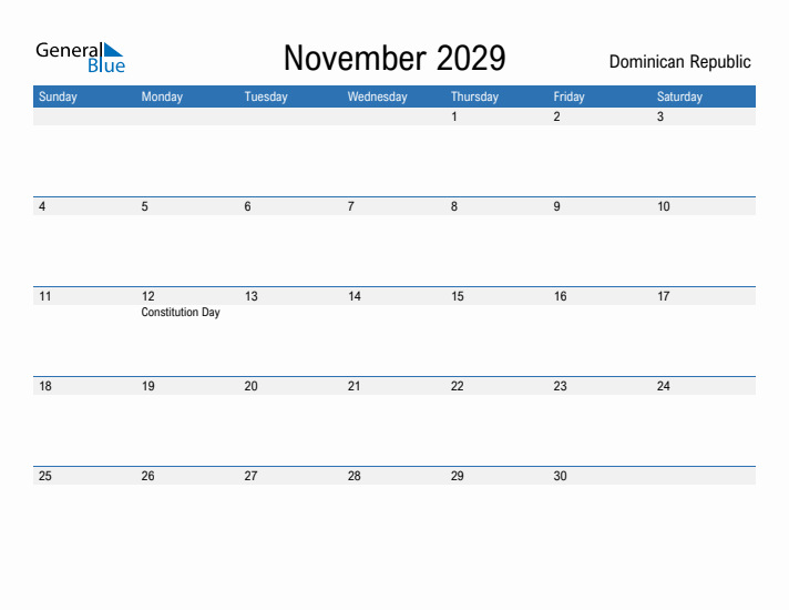 Fillable November 2029 Calendar