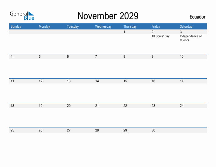 Fillable November 2029 Calendar