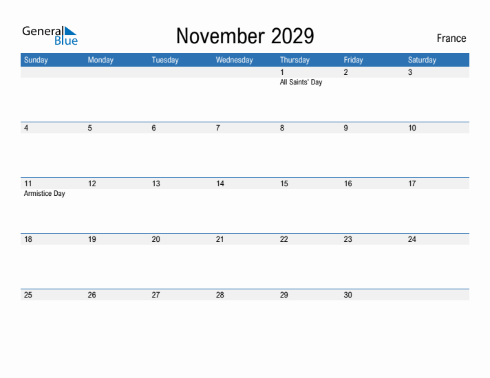 Fillable November 2029 Calendar