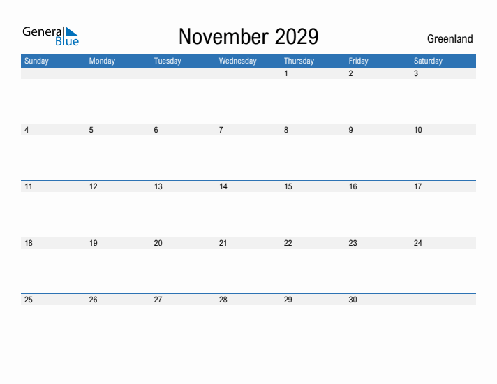 Fillable November 2029 Calendar