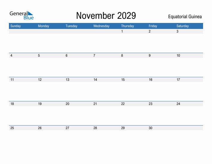 Fillable November 2029 Calendar