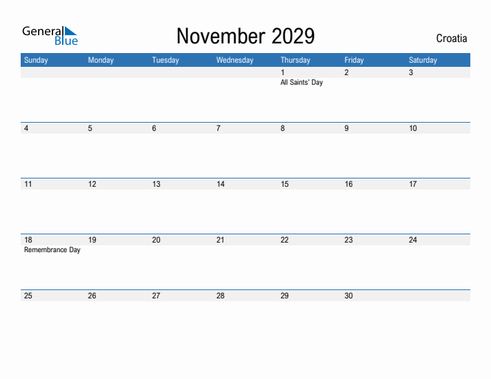 Fillable November 2029 Calendar