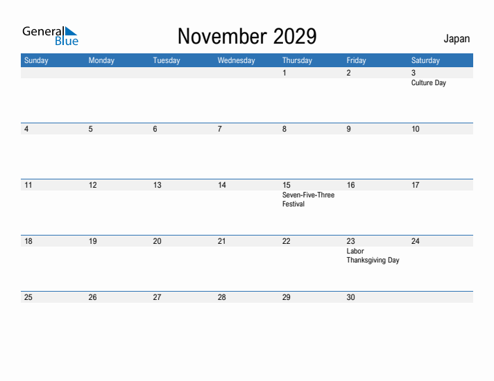 Fillable November 2029 Calendar