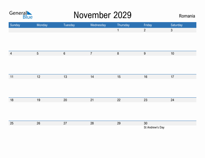 Fillable November 2029 Calendar