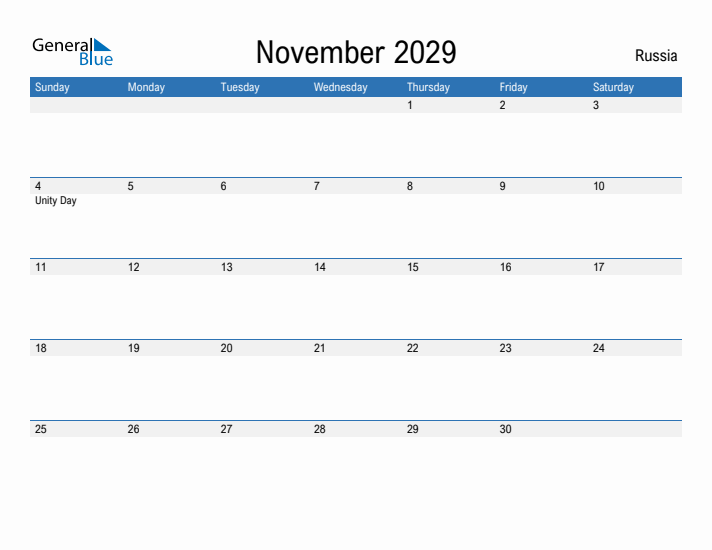 Fillable November 2029 Calendar