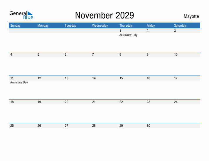 Fillable November 2029 Calendar