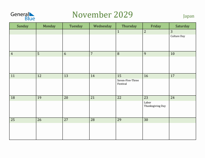 November 2029 Calendar with Japan Holidays