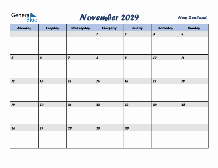 November 2029 Calendar with Holidays in New Zealand