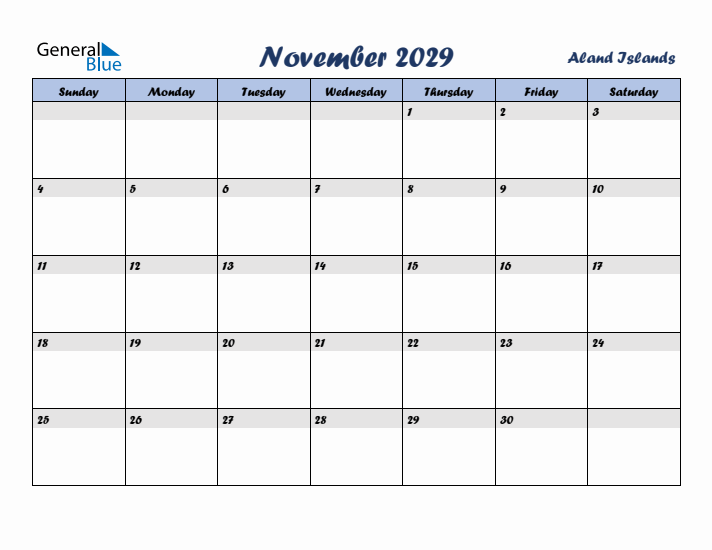 November 2029 Calendar with Holidays in Aland Islands