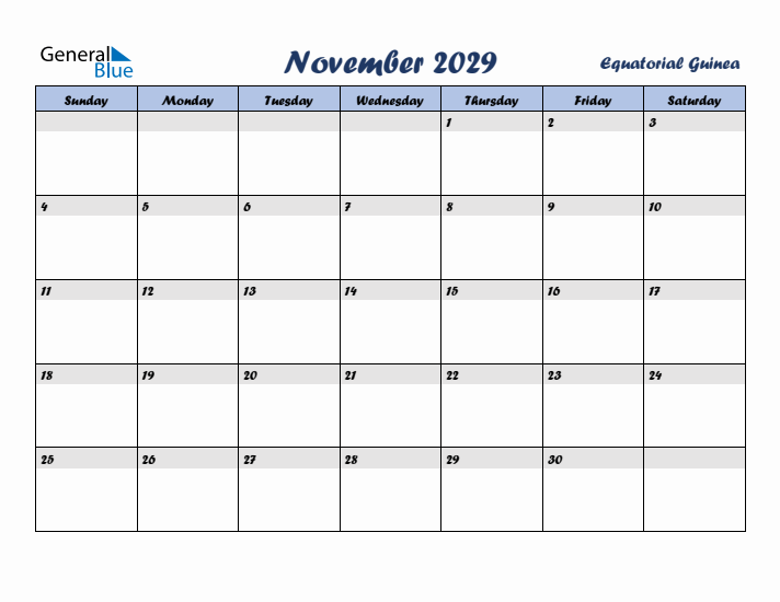 November 2029 Calendar with Holidays in Equatorial Guinea