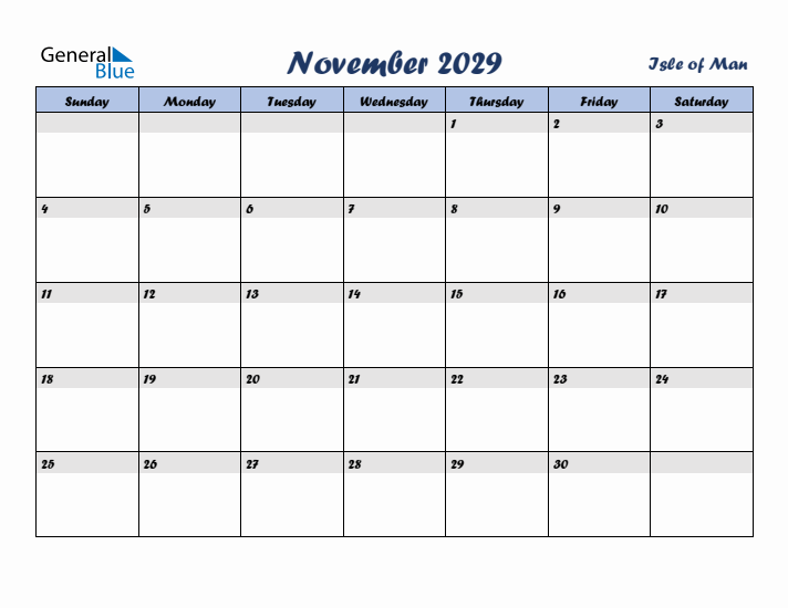 November 2029 Calendar with Holidays in Isle of Man