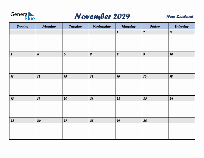 November 2029 Calendar with Holidays in New Zealand