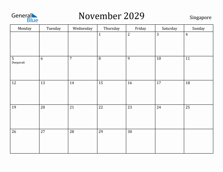 November 2029 Calendar Singapore