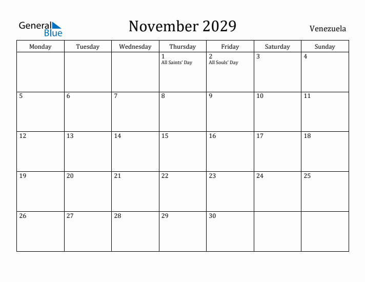 November 2029 Calendar Venezuela