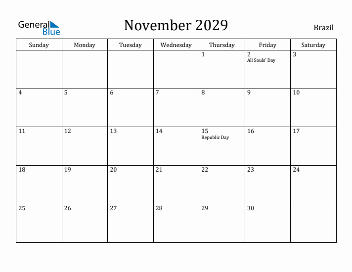 November 2029 Calendar Brazil