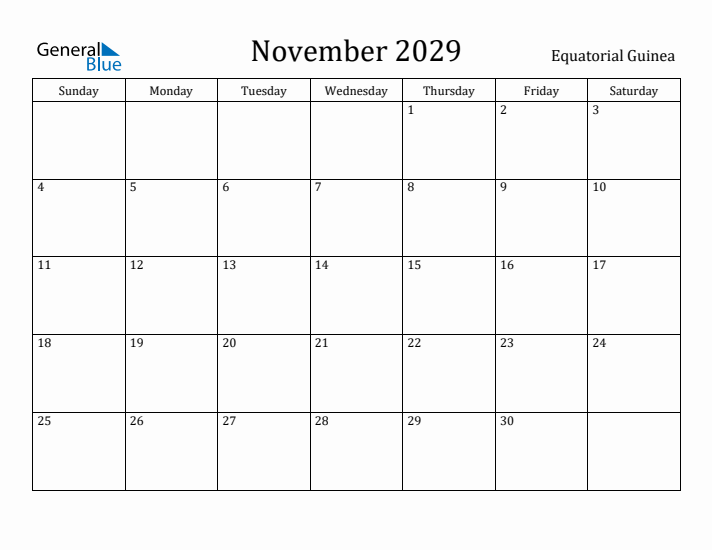 November 2029 Calendar Equatorial Guinea