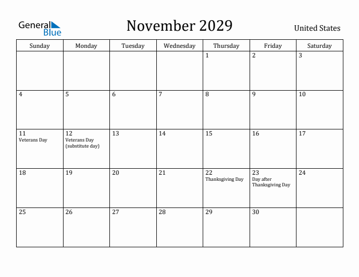 November 2029 Calendar United States