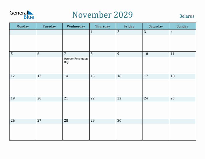 November 2029 Calendar with Holidays