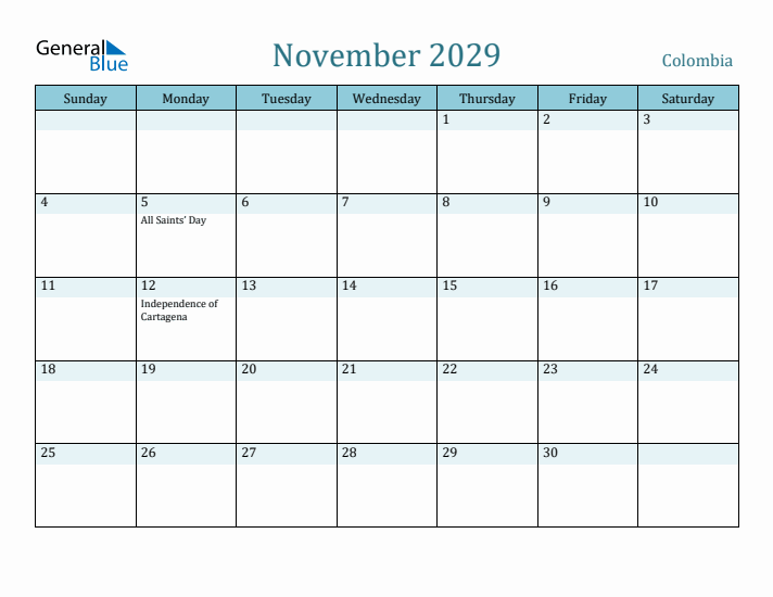 November 2029 Calendar with Holidays