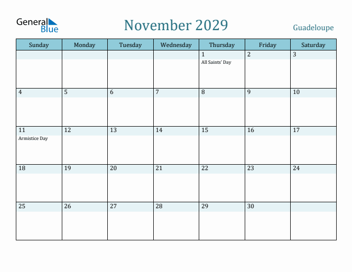 November 2029 Calendar with Holidays