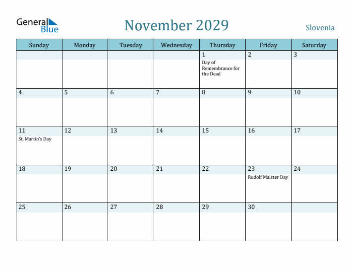 November 2029 Calendar with Holidays